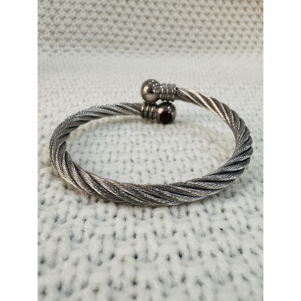 Stainless Steel Twisted Cable Wire Bypass Cuff Bracelet 6"